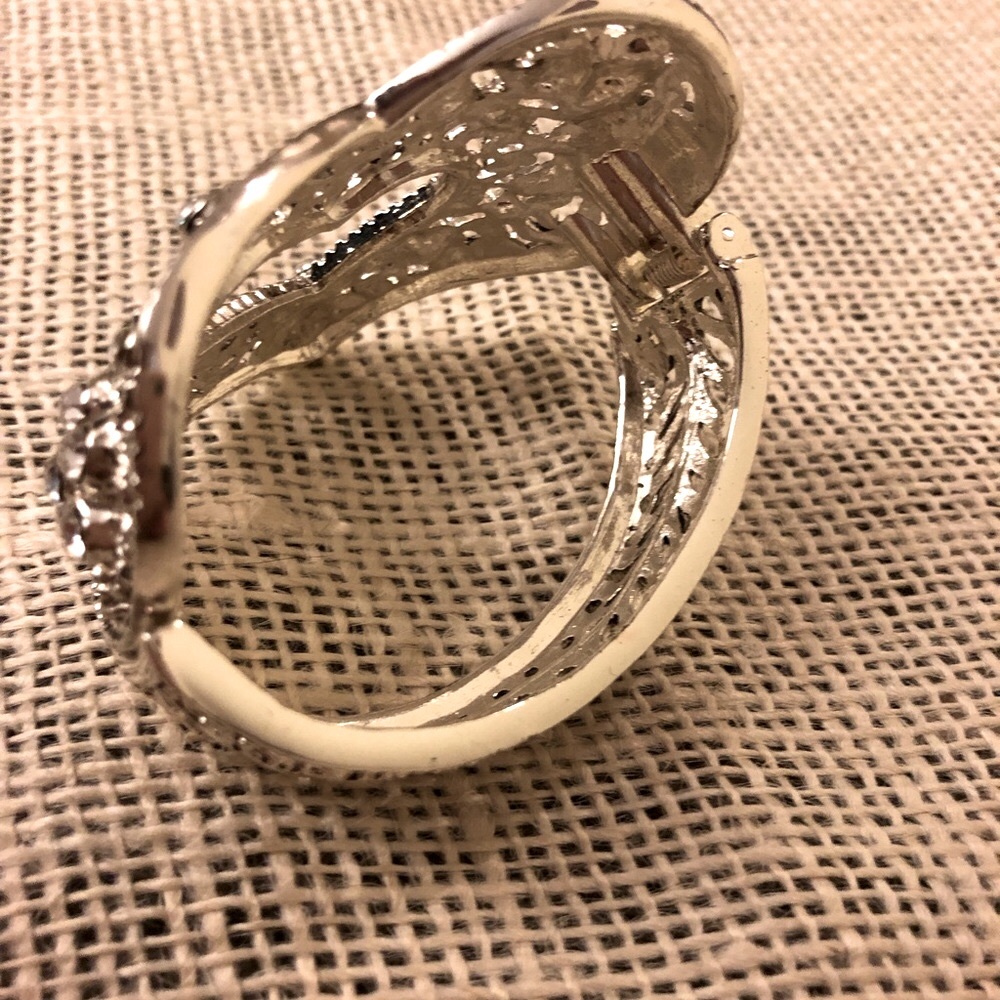 Silver Sparkle Cubic Zirconia Heart Design Bracelet - Statement Piece Jewelry - Picture 3 of 6